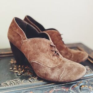 Coclico Brown Suede Lace Up Heeled Booties